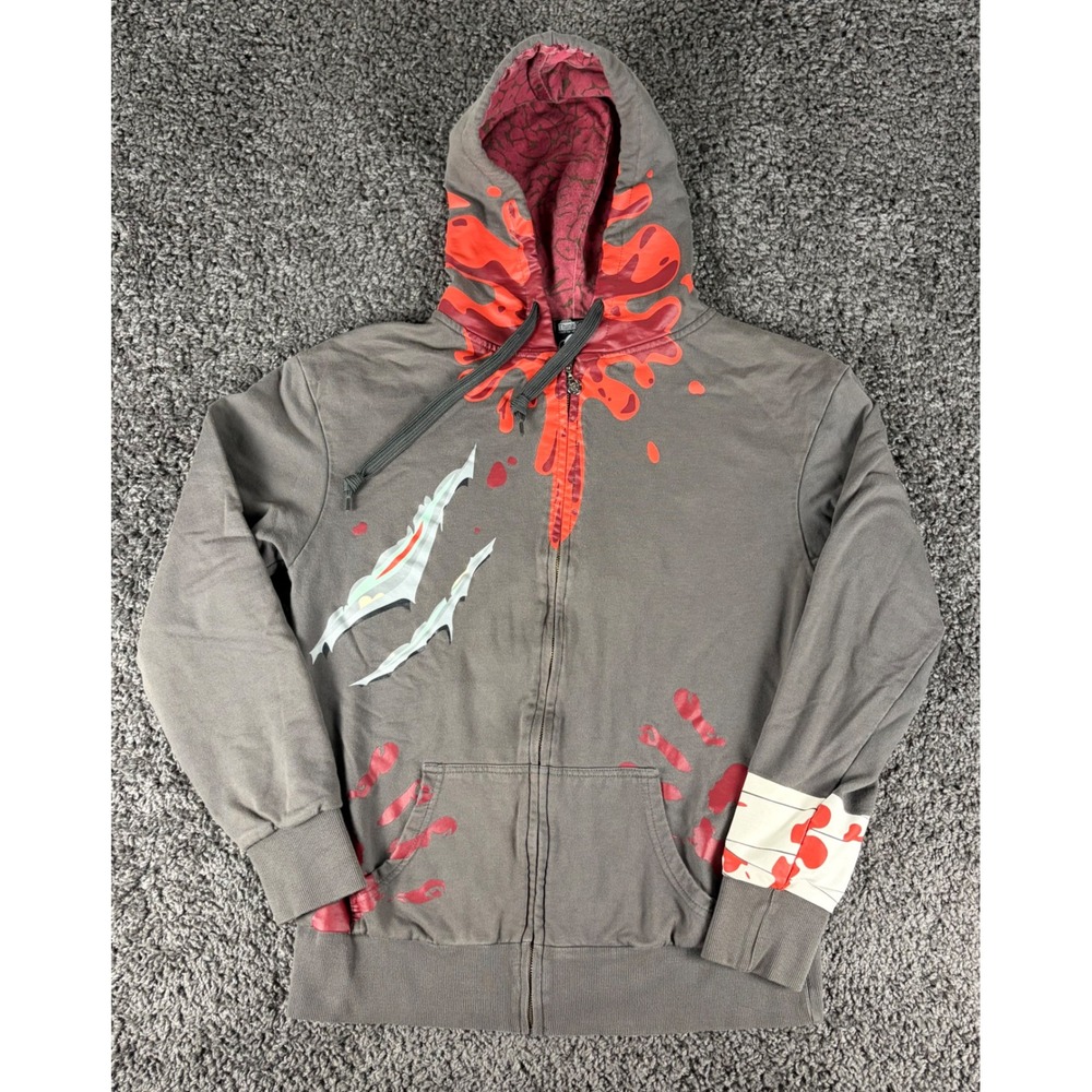ThinkGeek Zombie Attack Hoodie Mens Small Gray Blood Splatter Horror Graphic Zip